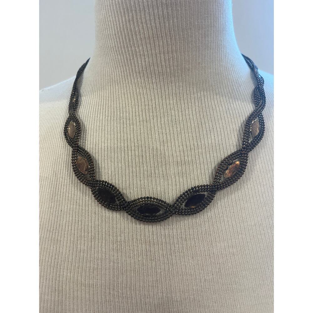 Vintage Black Gothic Metal Mesh Woven Snake Evil Eye Crystal Necklace - Picture 4 of 4